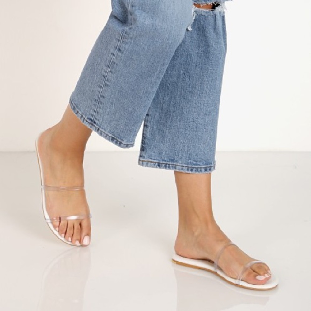 Tkees Gemma Leather PVC Sandal in Clear / White - NIB Brand New - 39 or Size 8